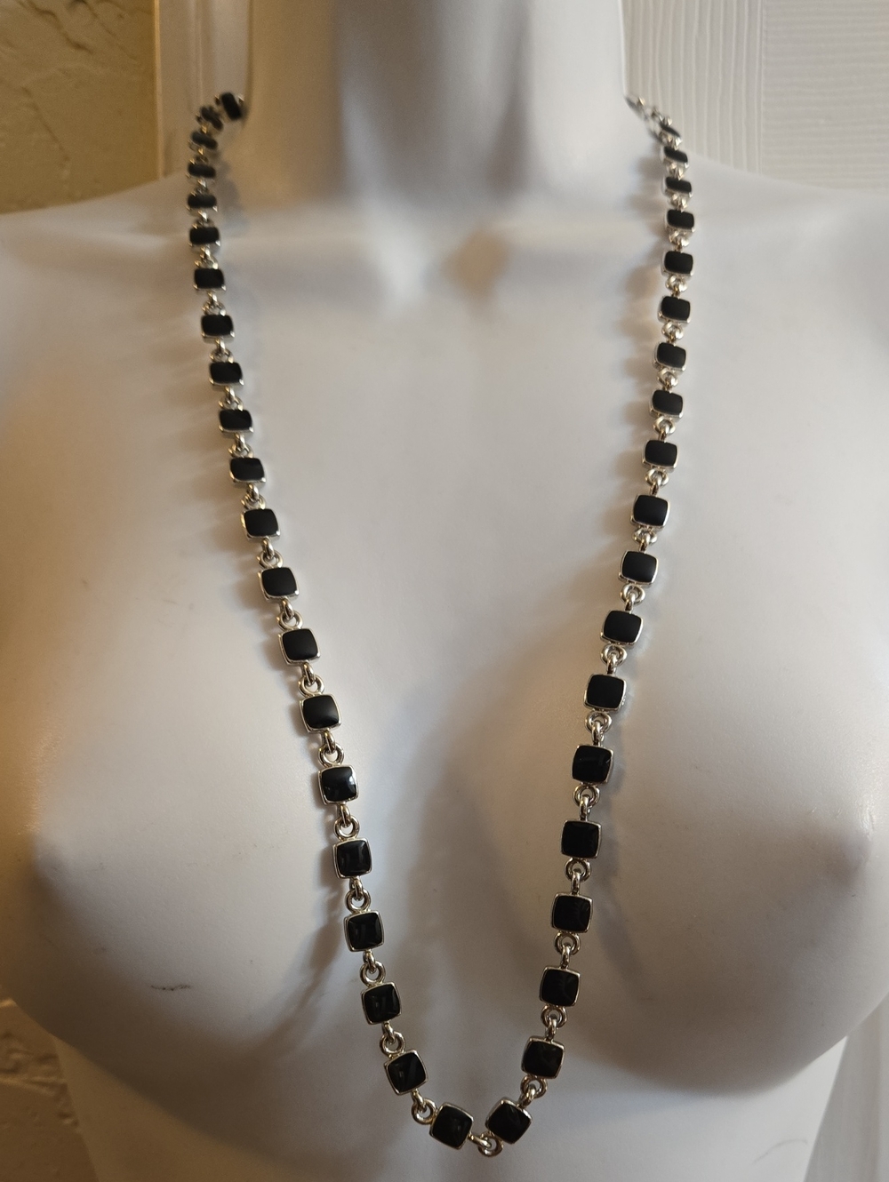 Classic Black Tile Long Necklace - Women Jewelry